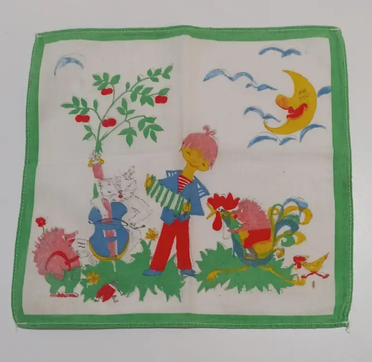 Four Adorable Bright Colorful Child's Kerchiefs Perfect For Framing!