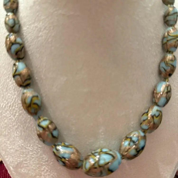 Glass Wedding Cake Bead Necklace 16”