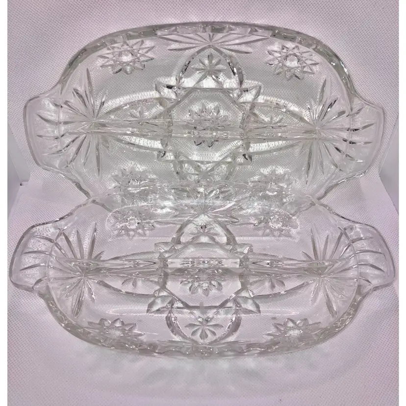 (2) VINTAGE 1960s Anchor Hocking Star of David Glass Divided Relish Dish