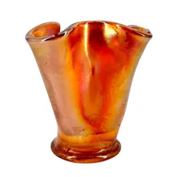 Small Marigold Freeform Carnival Glass Vase