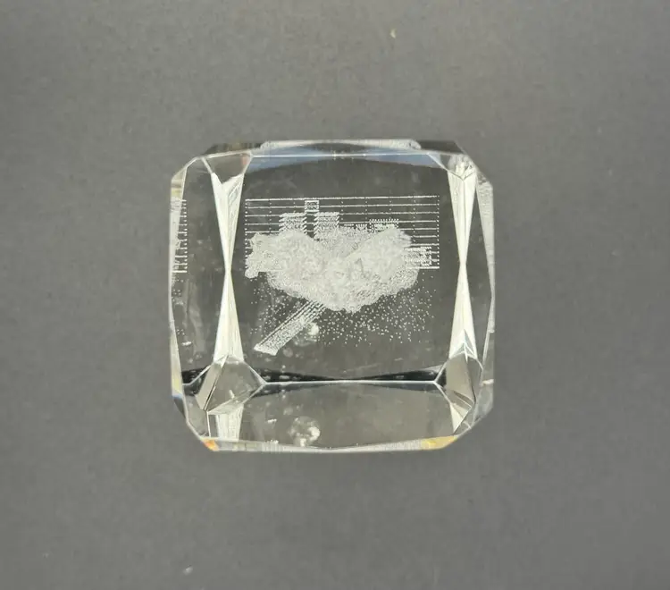 Angel Over New York Skyline W/Twin Towers Laser Etched Paperweight - As Is