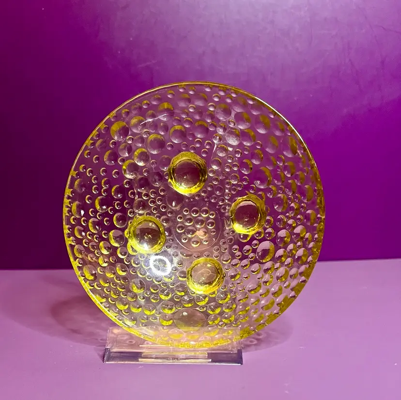 Vintage Yellow Depression Bubble Glass 4 1/2” Footed Bowl