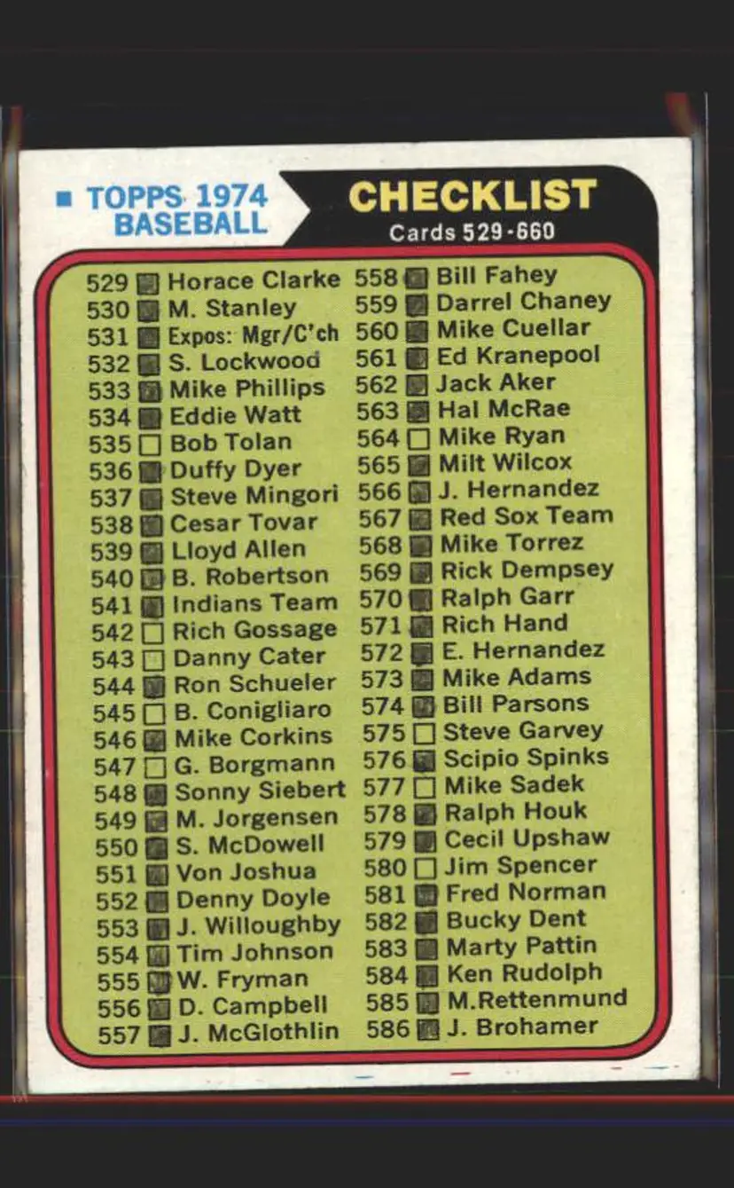 1974 Topps #637 Checklist: 529-660 - (pk5) -