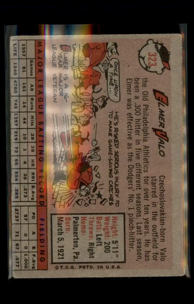 1958 Topps #323 Elmer Valo - (pk4) - Los Angeles Dodgers