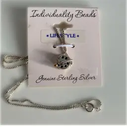 NOS Sterling Silver Necklace With Artist Palette Pendant Bead