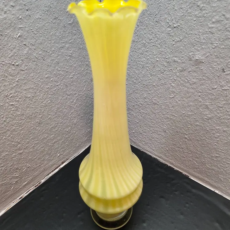 Vintage Altaglass Yellow Striped Glass Vase Yellow Cased