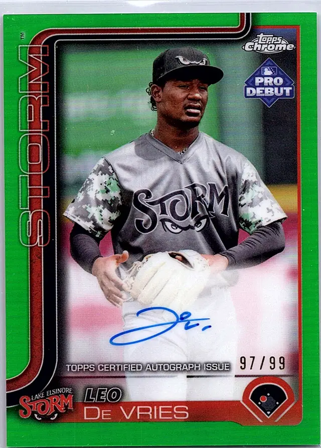 2023 Topps Pro Debut Leo De Vries #97/99 Green Chrome Auto
