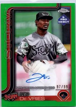 2023 Topps Pro Debut Leo De Vries #97/99 Green Chrome Auto
