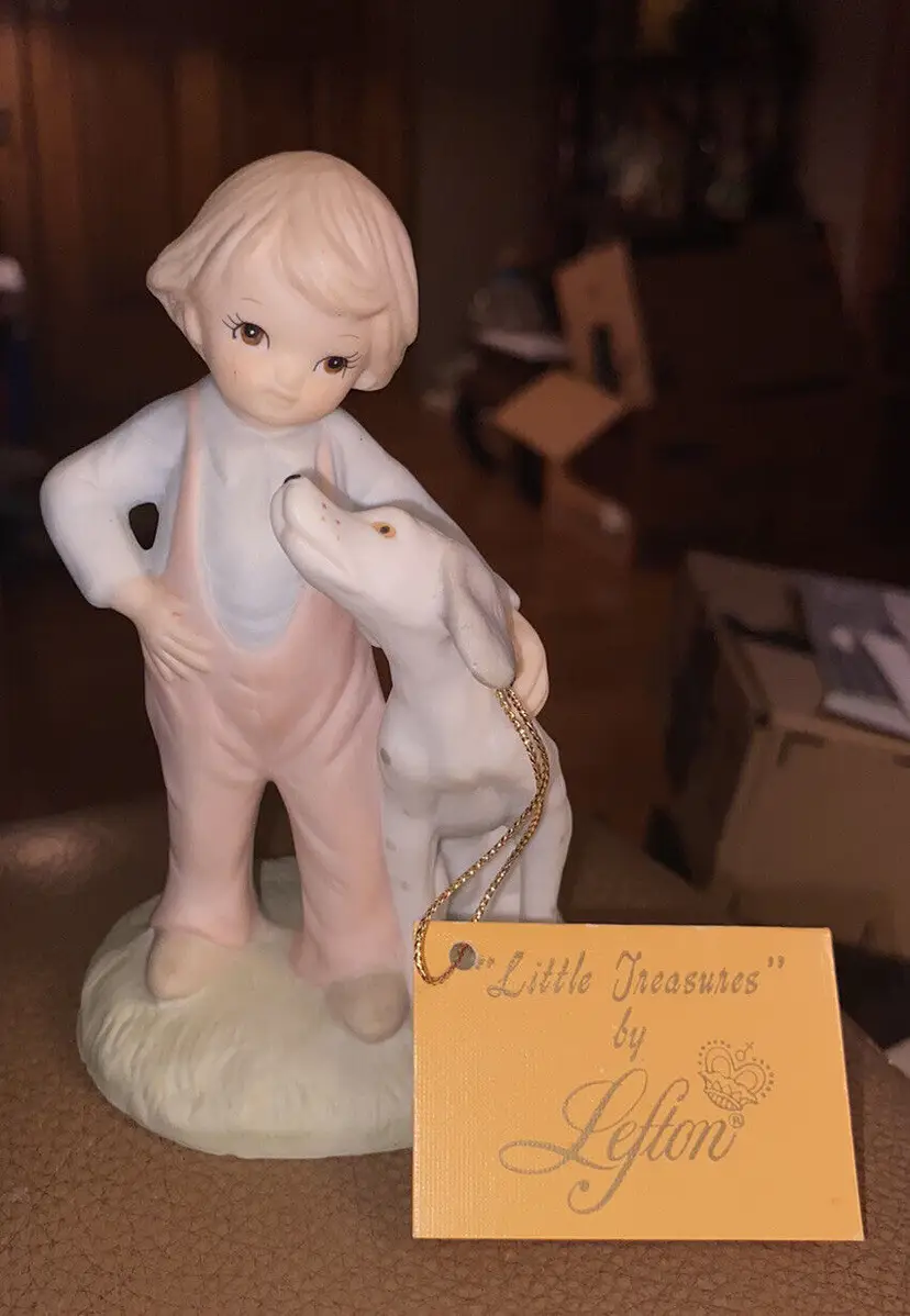 Lefton Little Treasures Boy & Dog I Care For You Only Man’s Best Friend Figurine