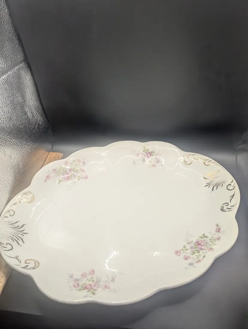 Vintage Large Platter Smith Phillips Floral and Gold Trim