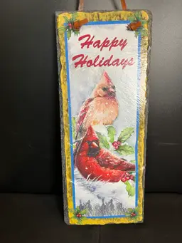 "Happy Holidays" w/ Cardinals on Slate Panel-Lot 60