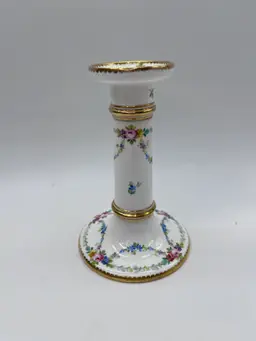 Antique Minton England Floral Porcelain Candleholder Blue Forget-Me-Nots/Rosebud Garlands Gilt