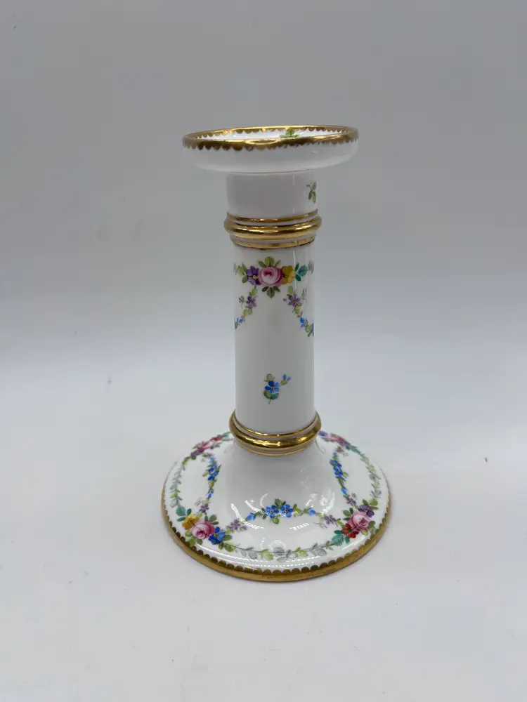 Antique Minton England Floral Porcelain Candleholder Blue Forget-Me-Nots/Rosebud Garlands Gilt