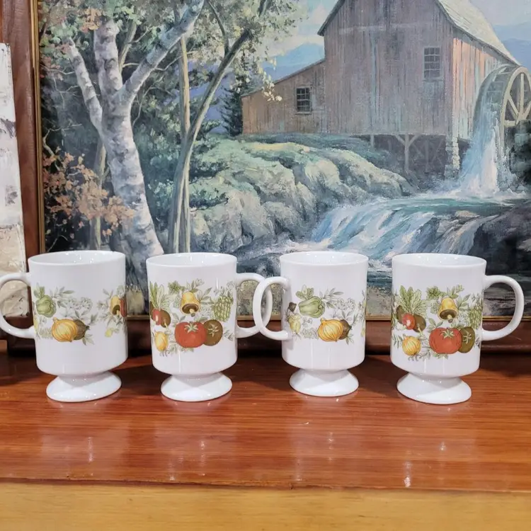 Vintage Vegetable And Mushroom Pedastle Mugs