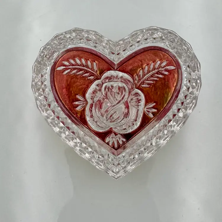 Lead Crystal Ruby Red Heart Trinket Box