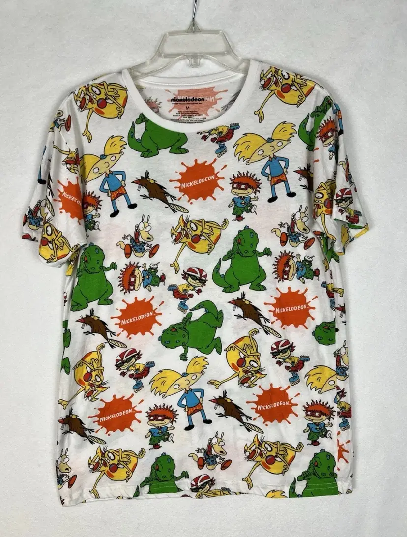 Nickelodeon All Over Print Tee Mens M Shirt Vtg 90s Reptar Catdog Arnold Rocket