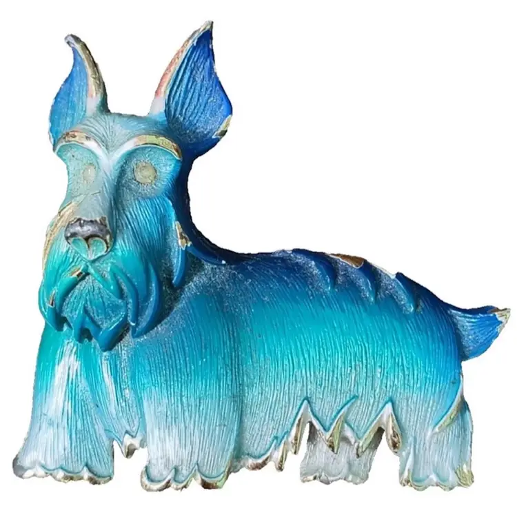 Blue Scottie Dog Brooch Pin Gold Tone Enamel 2 Inch Unmarked