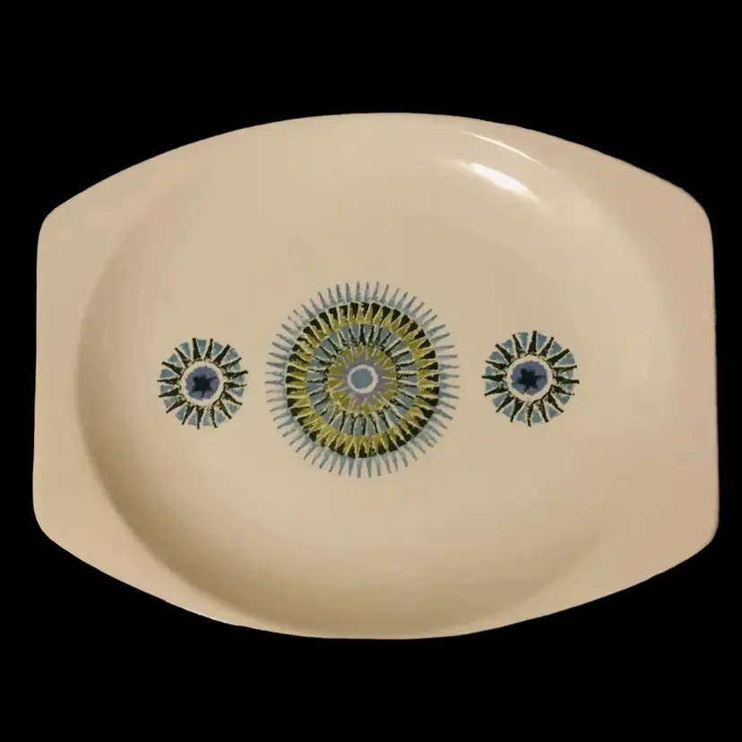 Vintage MCM J G Meakin Ironstone Aztec Serving Platter Plate 14” MOD Blue Green