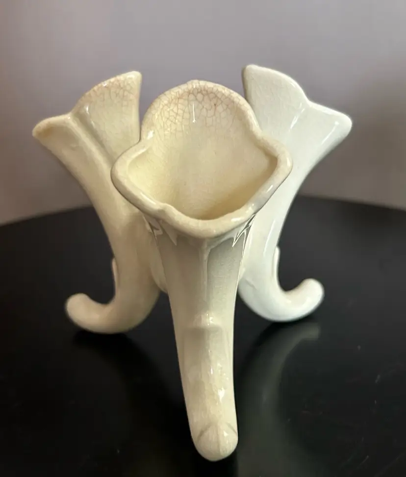 Vintage Ivory 3 Flower Horn Candle Holder, Japan, Pottery