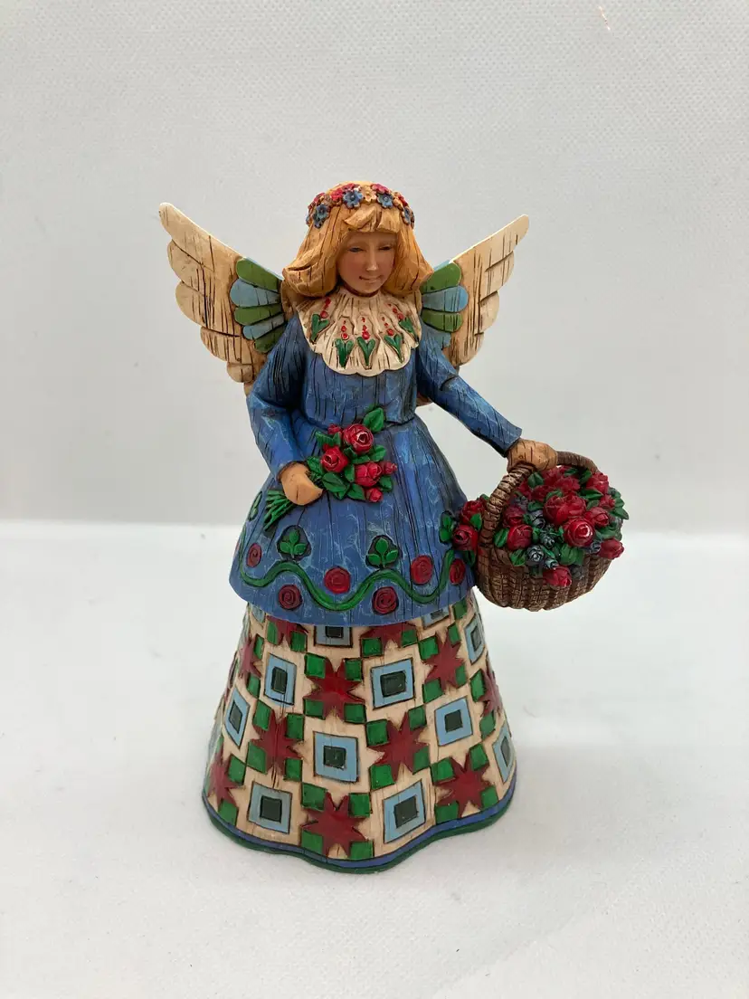HEARTWOOD CREEK BY JIM SHORE 2002 RESIN ANGEL WITH BASKET OF FLOWERS/ROSES