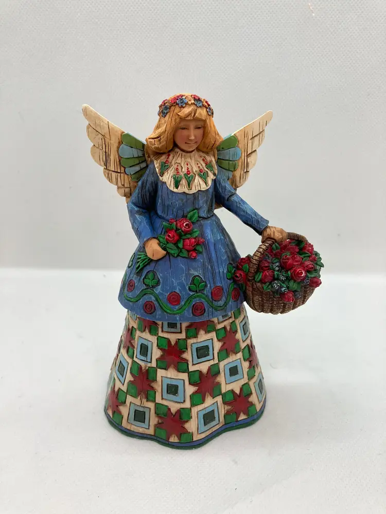 HEARTWOOD CREEK BY JIM SHORE 2002 RESIN ANGEL WITH BASKET OF FLOWERS/ROSES