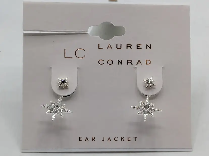 Lauren Conrad Silver Tone Starburst Ear Jacket Earrings NWT