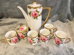 VTG Set/7 Andrea By Sadek Japan Tea Set Teapot Cups Sugar W Lid Pink Rose Gold