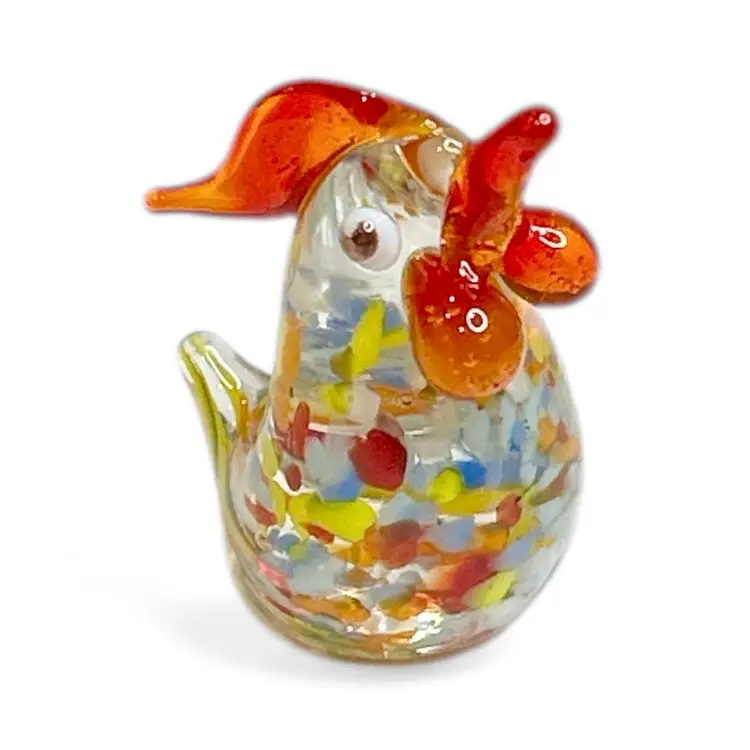 Mini Handblown Multicolor Speckled Art Glass Rooster And Christmas Stocking