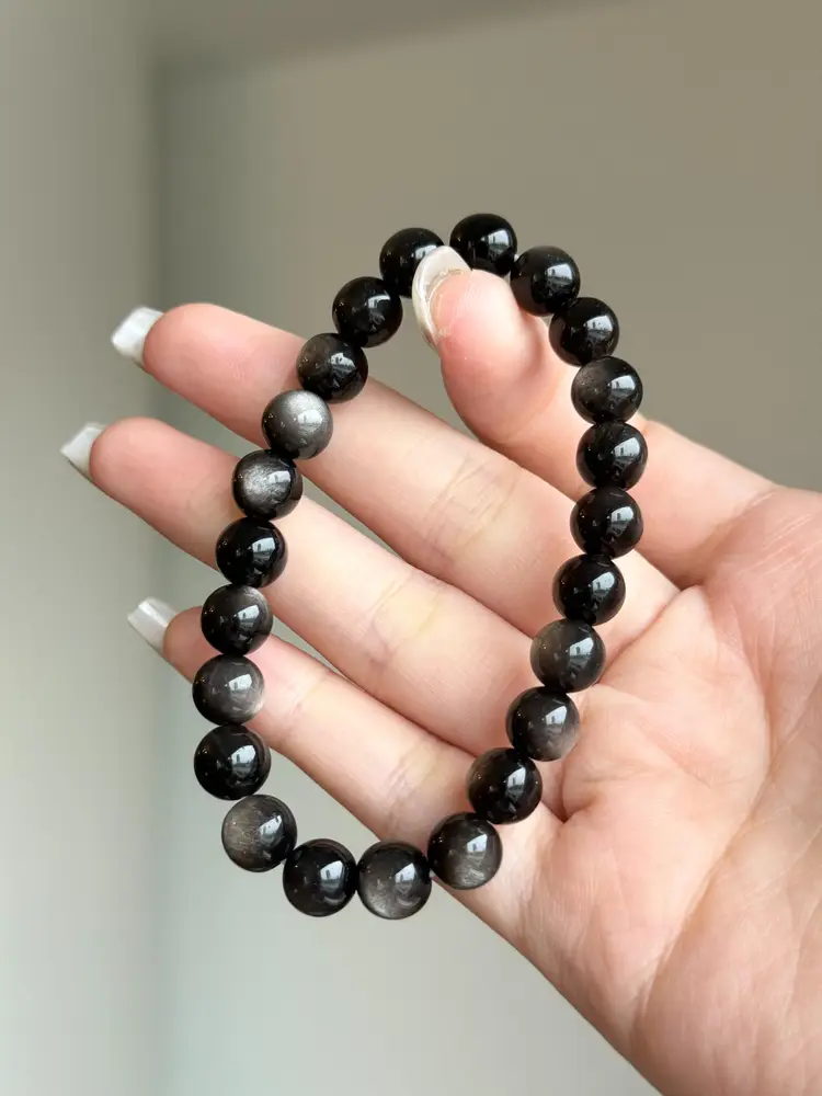 Premium Silver Obsidian Crystal Bracelet | Protective Stone