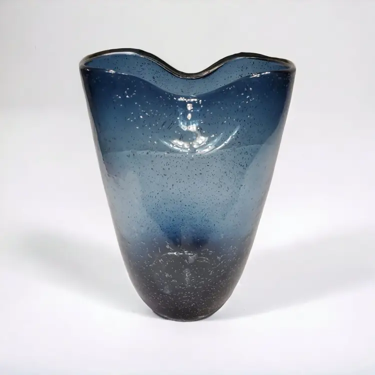 Ashley Didrika Art Glass Pinched Vase Decorative Blue W/ Imbedded Gold Flecks