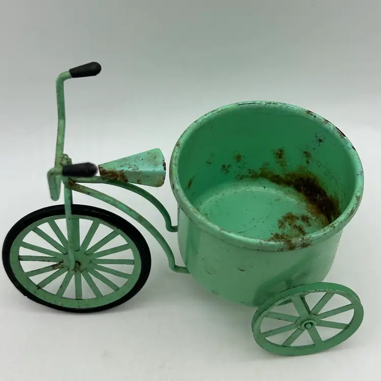 Vintage Green Metal Tricycle Bike Succulent Planter Flowerpot Small