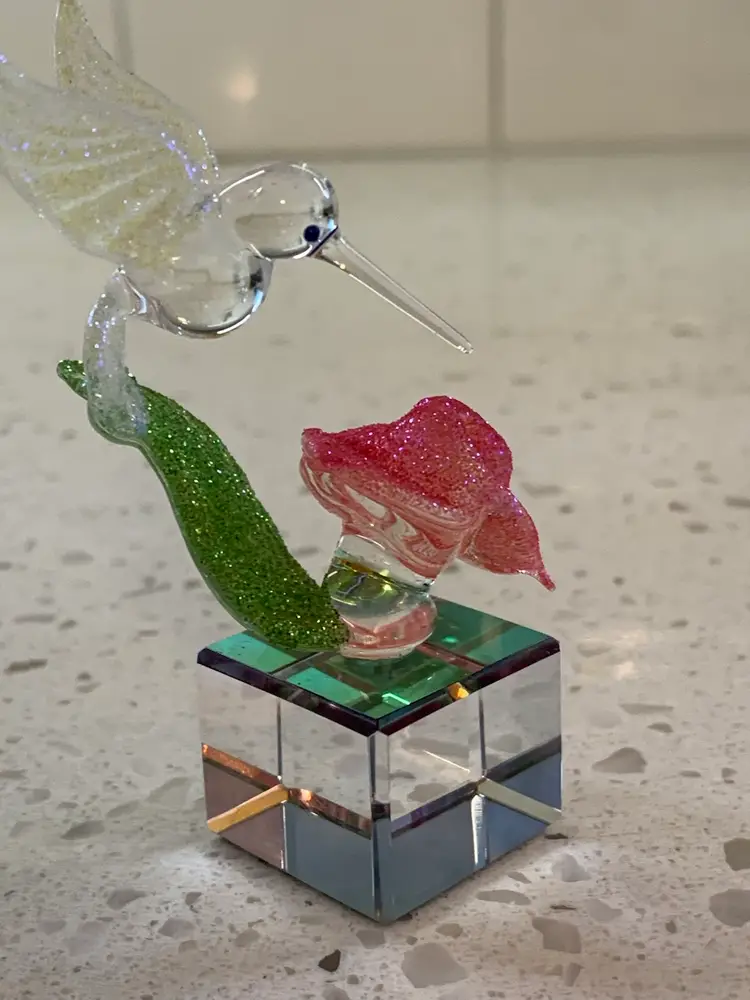 Blown Glass Hummingbird On Rose