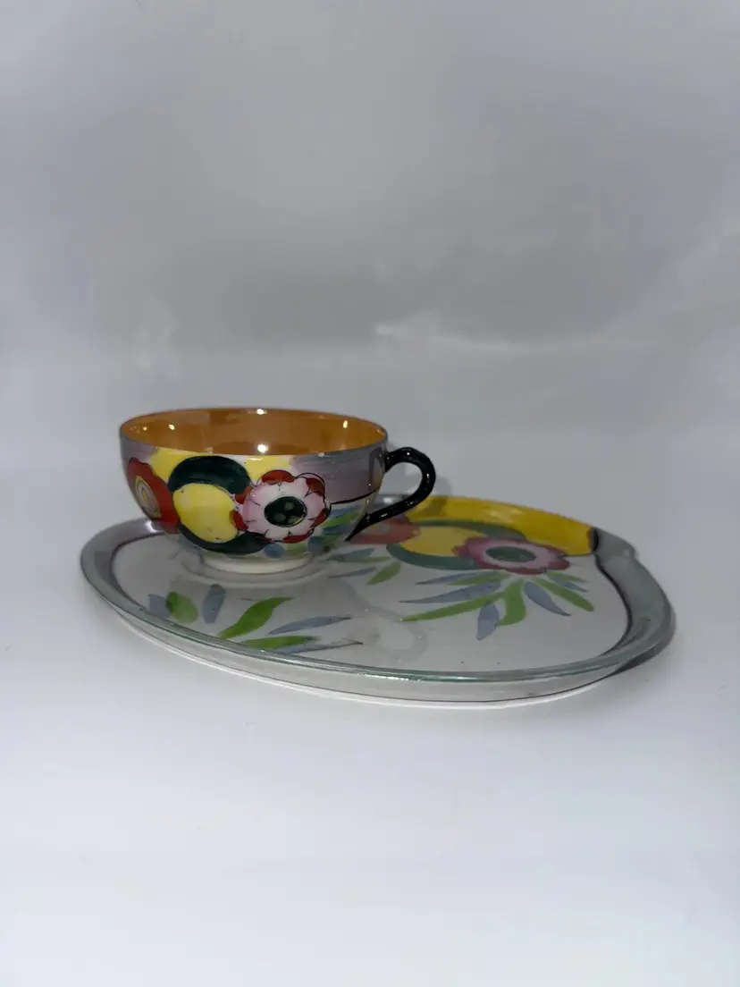 Set of 3 - Vintage Japanese Hand-Painted Lusterware Snack Set