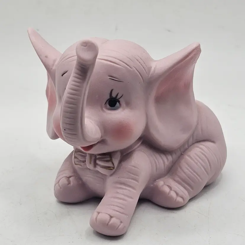 Brinn's Porcelain Bisque elephant  anthropomorphic Figurine Vintage pink  Japan