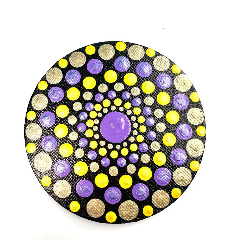 Dot Mandala Canvas Magnet Hand Painted By Me Gold Purple 3”D