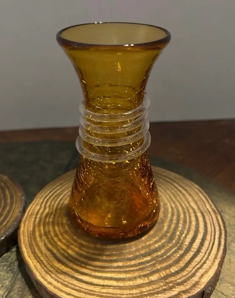 Pair of Vintage Pilgrim Crackle Glass Candle Holders / Shot  Glasses