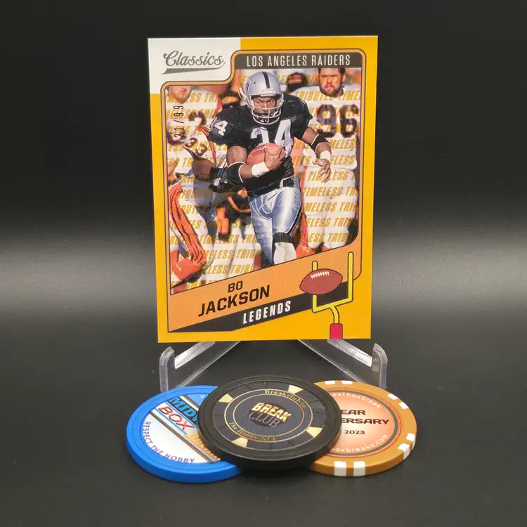 Bo Jackson 2021 Panini Classics Football Timeless Tributes Gold Parallel Numbered 21/99 Card #112 - Los Angeles Raiders Las Vegas Raiders