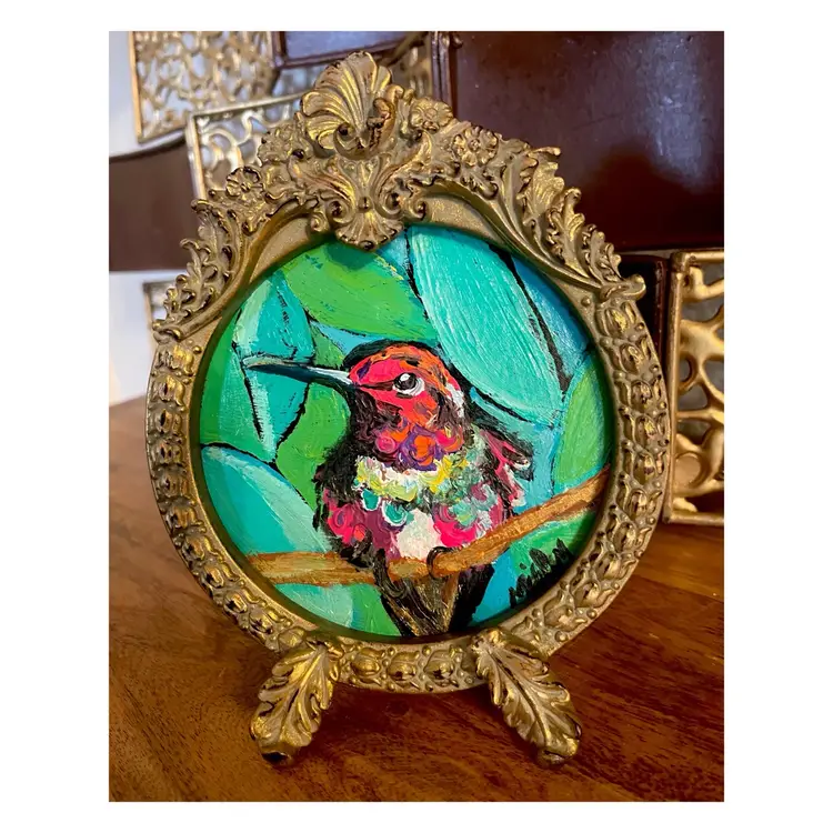 Hopeful 
New Original Hummingbird Painting 
On 4” Watercolor Paper 
In New 4.5” Anthropologie Frame
With Glass
Acrylic Bird Art
