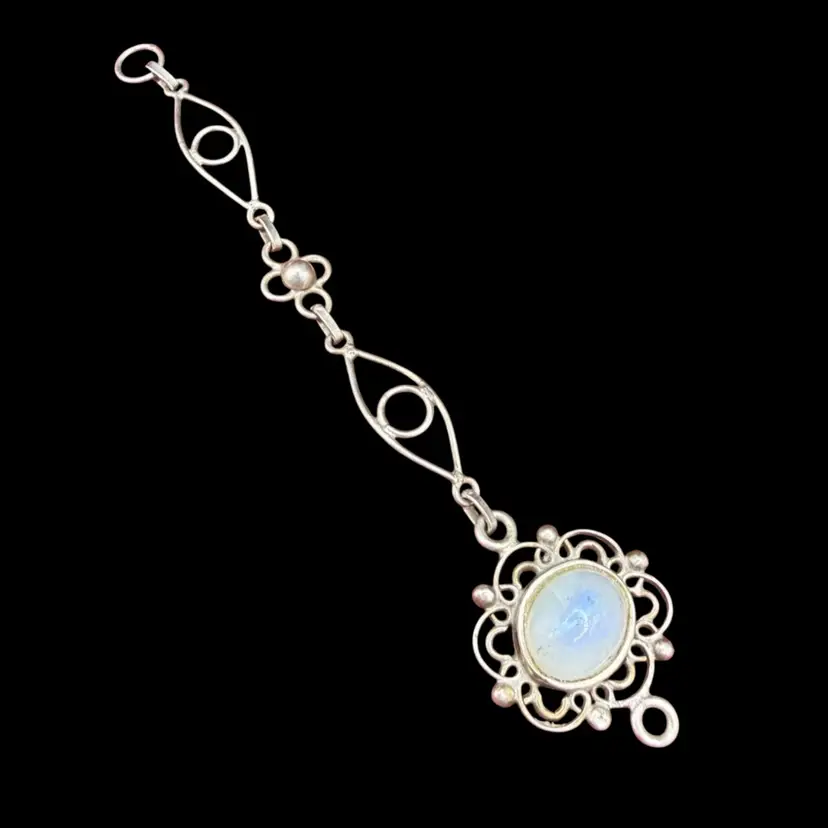 Vintage 925 Sterling Silver And Moonstone Drop Tiered Pendent