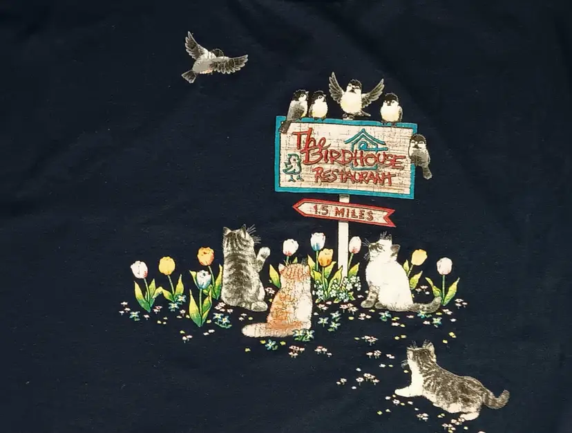 vintage The Birdhouse Restaurant cat bird t-shirt animal kitty funny
