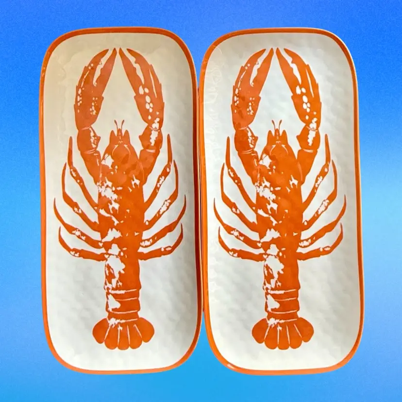 2016 Melamine Serving Tray/Dish Shelf Decor LOBSTER Boho Beach Seafood Lover Orange White 
14-3/4” L x 4-3/4” W