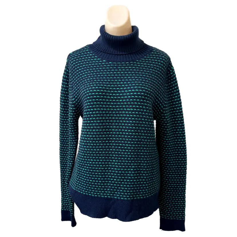 J Crew Medium Pullover Sweater Turtleneck Blue Green Designer Vintage