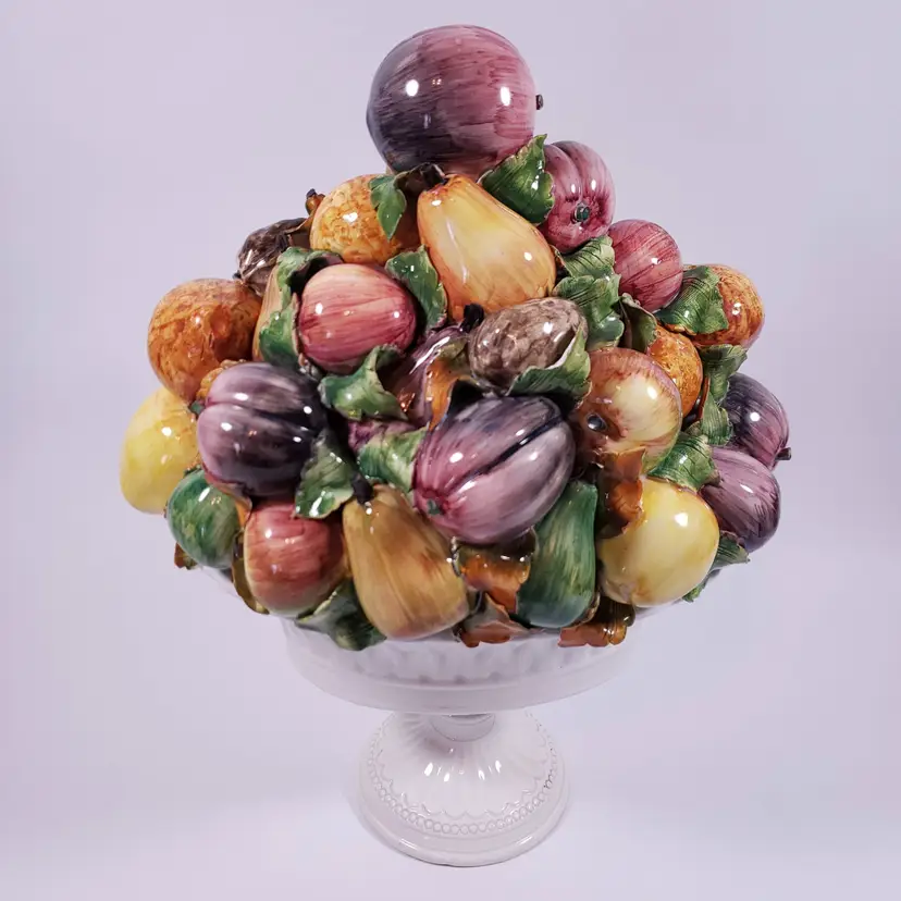 Vintage T.K.C. ITALY Majolica Fruit Bouquet Porcelain TOPIARY SCULPTURE