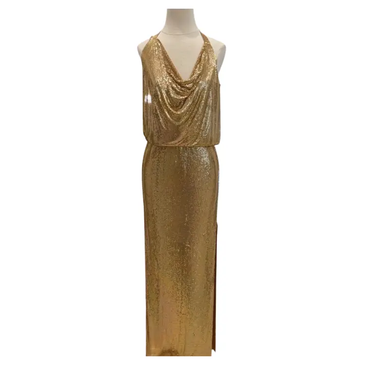 Metallic Mesh Gold Backless Dress Size: Small