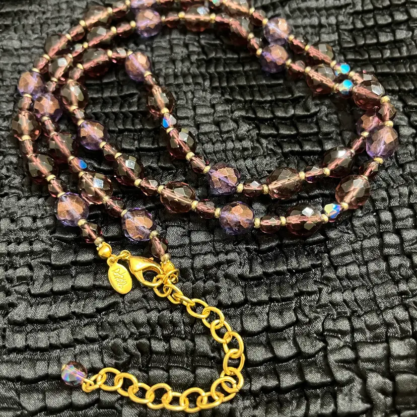 Joan Rivers Amethyst Colored Fire Polish Czech Glass Goldtone Spacer Beaded Necklace 32-36”