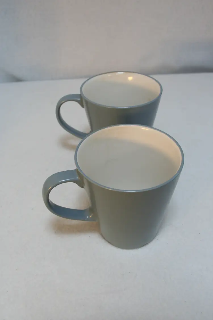 IKEA Dinera Grey/Blue/White Footed Coffee Tea Mugs Cups Stoneware Set Of 2