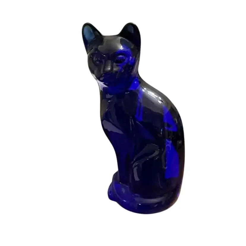 Fenton Undecorated Cobalt Blue Sitting Cat Glass Figurine 5β X 2 1/2β