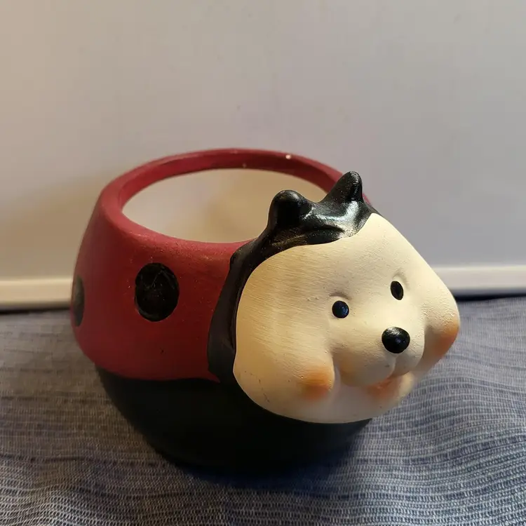 Vintage Ladybug Planter with Cute Face