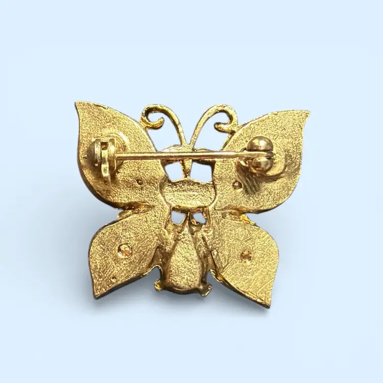 Vintage Gold Tone 1” Rhinestone Butterfly Brooch
