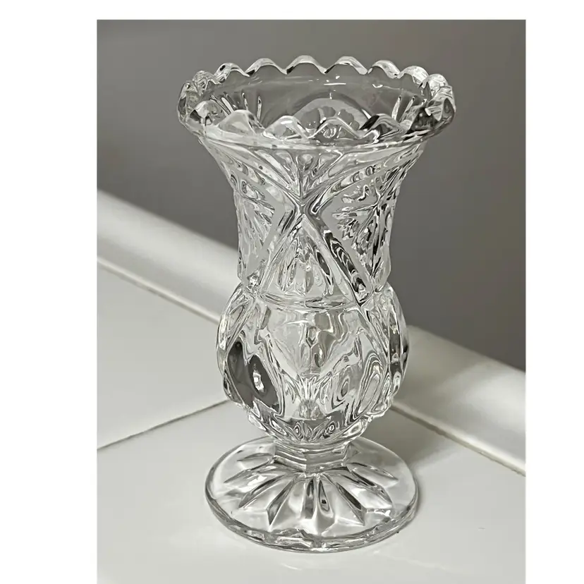 Kristal Zajecar Yugoslavia Lead Crystal Clear Glass Footed Bud Vase 4.2 in Height